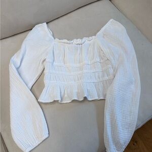 wild fable White Smocked Long-Sleeve Cropped Peasant Top